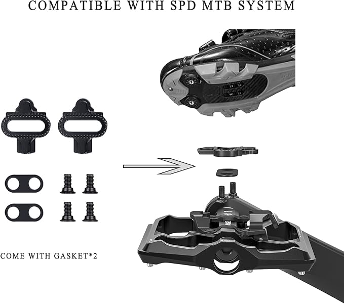 Mountain Bike Pedals- Dual Function Bicycle Flat Pedals and Clipless Pedals- 9/16" Platform Pedals Compatible with SPD for Road Mountain BMX Bike