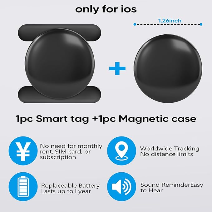 Mini GPS Tracker for Vehicles, Magnetic Hidden CarTracker with 360-Day Battery, No Monthly Fee, No Subscription Required only Support Find My (iOS), Black