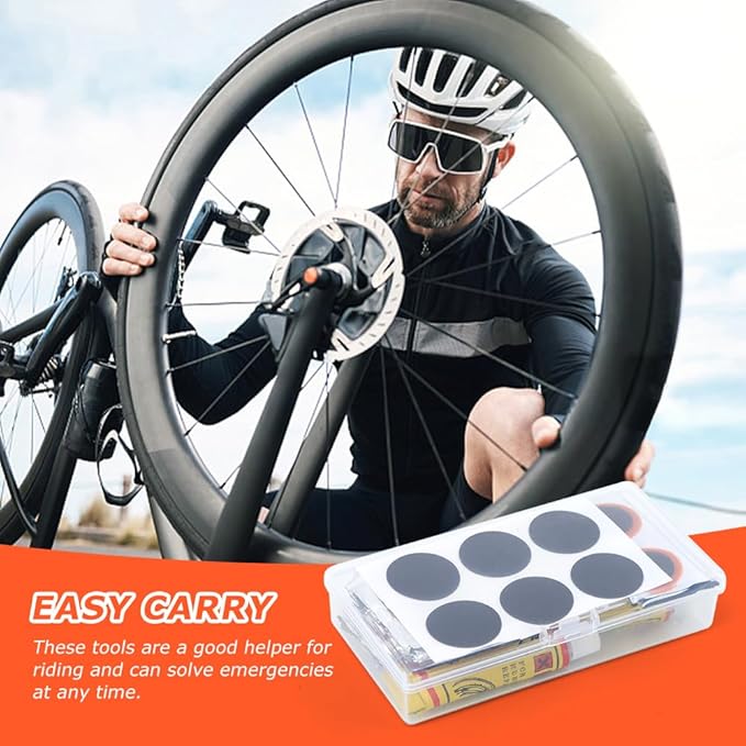 Bike Tire Repair Kit, 44pcs Bycicle Inner Tube Puncture Patch Kits with 38pcs Patches and Metal Rasp for Mountain BMX MTB Ebike Scooter