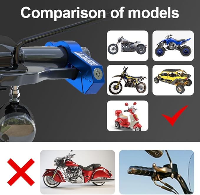 Motorcycle Lock & Helmet Lock Combo, Anti Theft Handlebar Lock, Max 1.5'', Blue