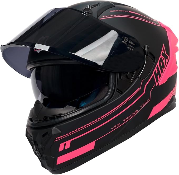 HAX Obsidian Pro Full Face Dual Visor Adult Motorcycle Helmet for Motorbike Street Bike with Pinlock Ready DOT Approved Matte Pink S