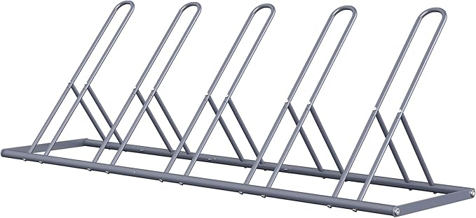 melos 5 Bike Rack, Parking Bike Stand, Outdoor For Mountain Floor Bike Rack, Heavy Duty For Bicycle Garage, Space-Saving Bicycle Holder For Home, Yard, Office, Silver