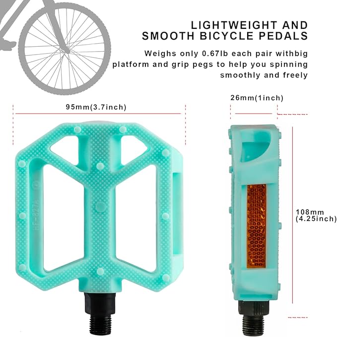 AVASTA Durable Polypropylene Bicycle Pedals with Reflector for Mountain Bike Road Bike and Other Bicycles,Two Thread Size（9/16”&1/2“）