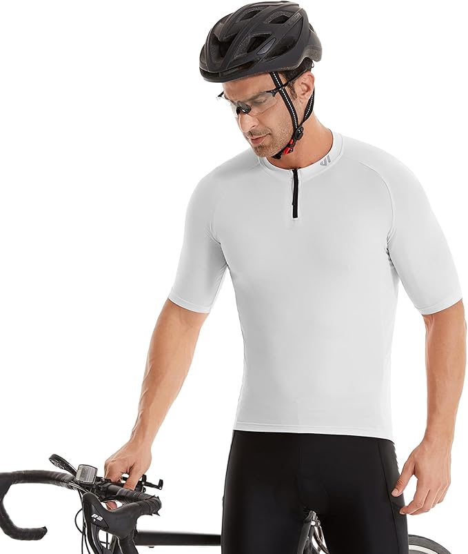 Wulibike Cycling Jersey Men Short Sleeve, Road Bike Shirts 1/4 Zipper with Pockets, Bicycle Clothing Breathable Quick Dry