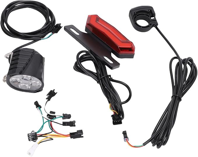 Electric Bike Light Set, Powerful LED Front Rear Warning Lights Kit with 5 Pin Switch Button, for Most Electric Folding Bikes