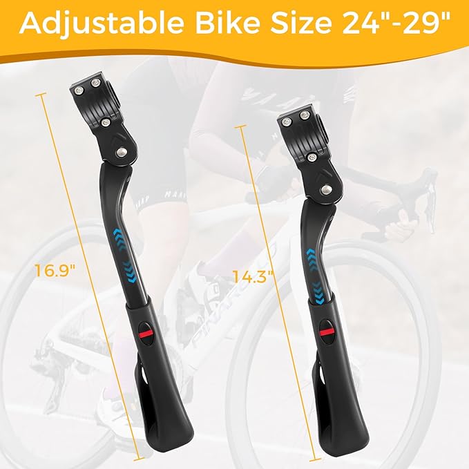 Bike Kickstand for Adult Bike,Adjustable Heavy Duty Rear Mount Aluminum Alloy Bicycle Kickstand for 24-29 inch EBike,Mountain Bike,Fat Tire Bike,Motorcycle