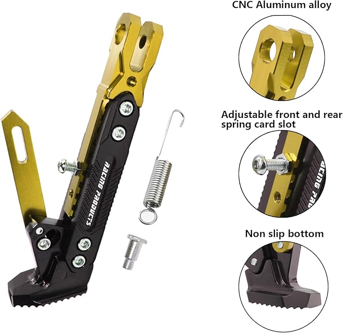 Universal Motorcycle Kickstand Adjustable Foot Side Support Parking Kickstand for Electric Motorbike Parking Foot Side Support Stand (Gold)