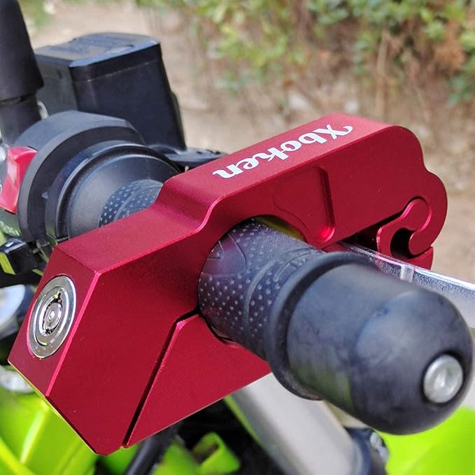 Xboken Motorcycle Lock,Heavy Duty Anti Theft Grip-Lock,Adjustable Security Locks for Throttle & Brake Handlebar,Locks Front Brake & Clutch on Motorcycles Mopeds Motorbikes Scooters ATVs Dirt Bike Red