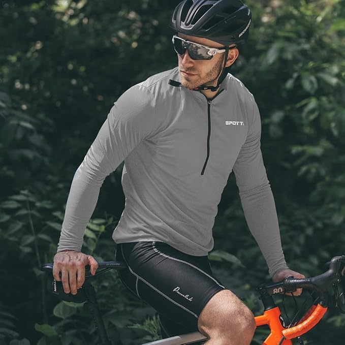 Spotti Men's Cycling Bike Jersey Long Sleeve with 3 Rear Pockets - Moisture Wicking, Breathable, Quick Dry Biking Shirt
