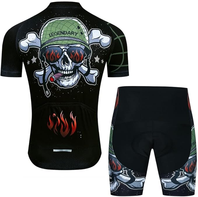 Men Cycling Jersey Set Cycle Short Sleeve Shirt and 3D Cushion Shorts Padded Suit Biking Top