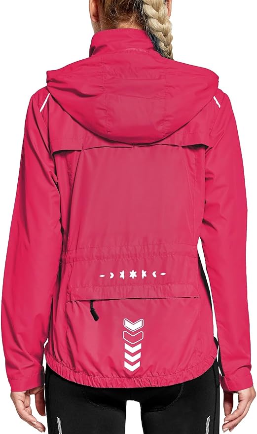 FitsT4 Sports Women's Cycling Running Jackets Lightweight Windproof Bike Windbreaker Reflective with Hooded