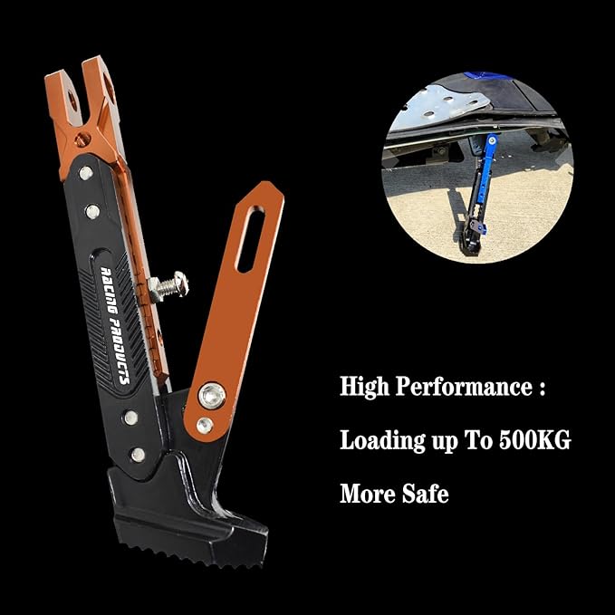 Motorcycle Universal Kickstand Adjustable Modified CNC Aluminum Alloy Adjustable Tripod Holder Kickstand Foot Side Support Stand Motor Scooter Motorbike Motocross Electric Dit Pit Bike （Red) (Orange)