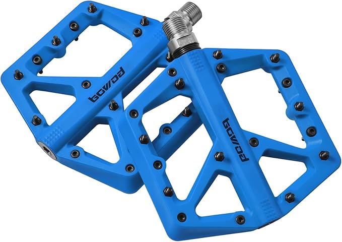 MTB Pedals Large Mountain Bike Pedals, Lightweight Nylon Fiber Composite Bicycle Platform Pedals, Grippy Pedals w 18 Pins, Cr-Mo Spindle fit w 2 Bearings, Clipless Pedals for BMX MTB Bike 9/16"