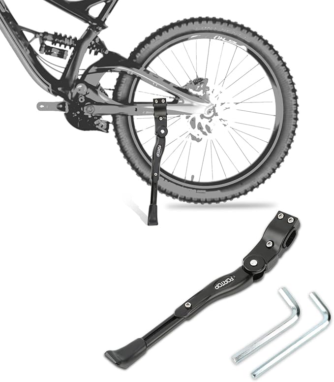 Bike Kickstand for Adult Bicycle, Adjustable Aluminum Bicycle Stand for 24–29 Inch Bikes, Easy Install Replacement Kickstand