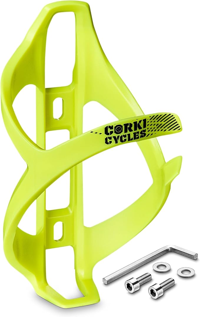 corki Cycles Bike Water Bottle Holder Right Side Load Water Bottle Cage for Road, MTB, Gravel Bicycle Yellow 1-Pack