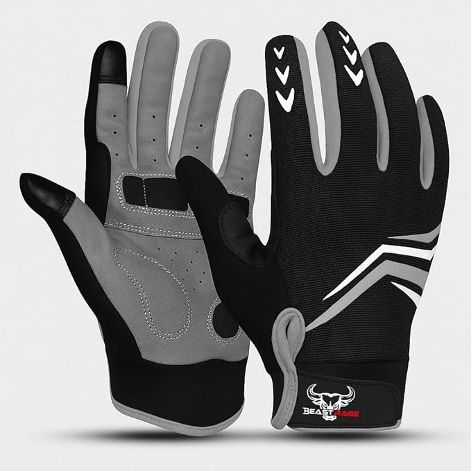 BEAST RAGE Full Finger Cycling Gloves with Padding for Men Women, Anti-Slip, Shock Absorbing, Breathable, Touchscreen Mountain Bike Gloves for BMX, MTB Riding, Road Racing, Bicycle