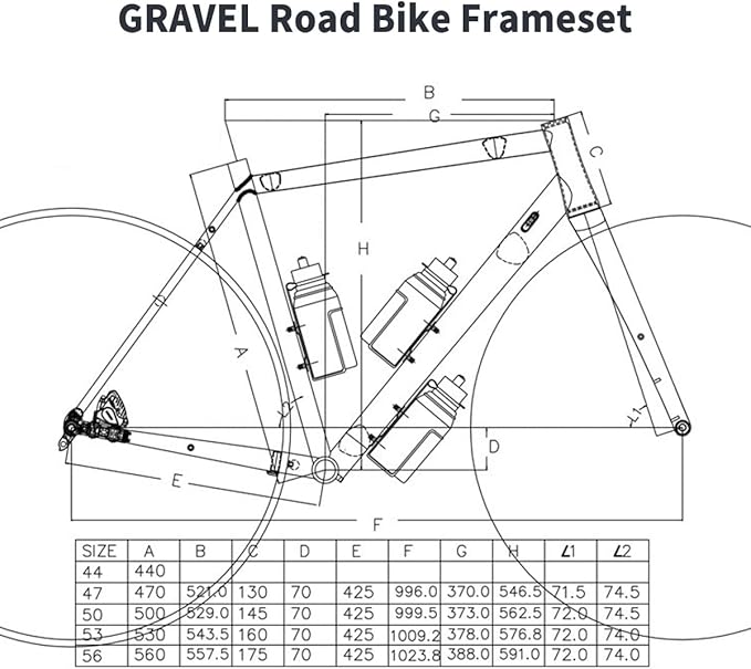 700C Road Bike Frameset Gravel Bike Frame 44cm/47cm/50cm/53cm/56cm Aluminum Alloy Disc Brake Frame with Carbon Fibre Fork Thru Axle F12*100mm R12*142mm Internal Routing(White,47cm)