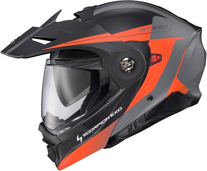 ScorpionEXO AT960 Modular Adventure Street Motorcycle Helmet with Bluetooth Ready Speaker Pockets DOT ECE Approved Topographic 2 (Orange/Grey - 3X-Large)