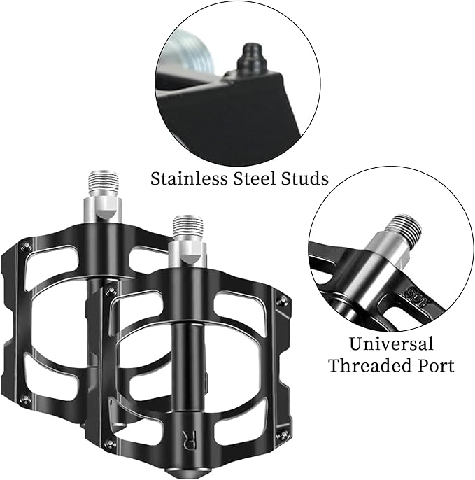 Mountain Bike Pedals MTB Pedals Bicycle Flat Pedals, Universal Lightweight Aluminum Alloy Bicycle Platform Pedals with 16 Anti-Skid Nails & 4 Bearing for Road BMX MTB 9/16"