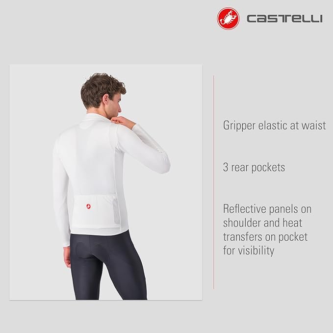 CASTELLI Men’s Puro 4 Jersey, Long Sleeve Mid-Weight Reflective Cycle Apparel for Early Morning Cool Road Cycling & Biking
