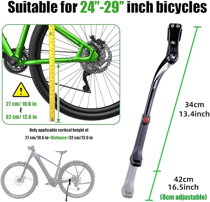 RBRL Bike Kickstand Adjustable, Rear Side Bicycle Kick Stand Suitable for 24-29 inch Bicycles, Aluminum Alloy Bicycle Kickstand for Mountain Bike/Road Bike/BMX/MTB