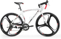 700C Lightweight Aluminum Road Bike – 14-21 Speed Commuter Bicycle with Dual Disc/V Brakes for Men & Women (Black, Red, Blue, White)