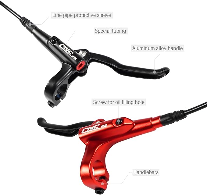 CNC MTB Hydraulic Disc Brake Set，Mountain Bike Hydraulic Disc Brakes Right Front 800mm Left Rear 1450mm Hydraulic Brake，Black