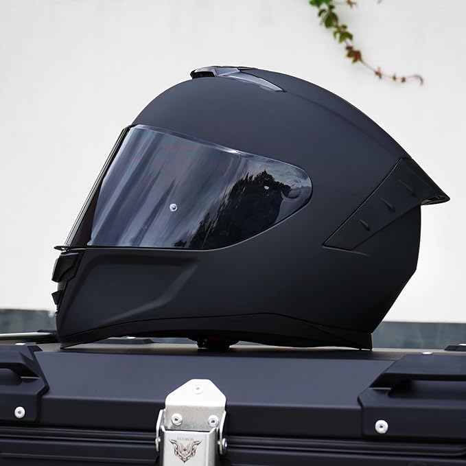 Full Face Motorcycle Helmet,Helmets for Adults Motorcycle, MG611 Motorbike Racing Street Bike Helmets with Black Visor for Men Women,DOT Approved (Matte Black-B, XL)