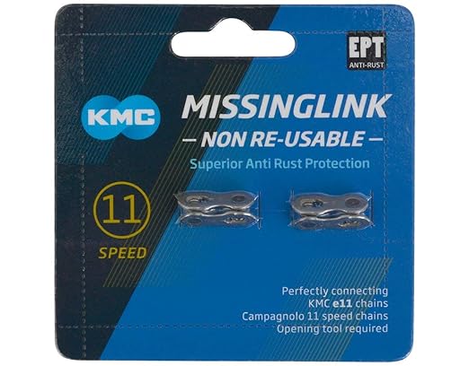 KMC Missing Link 9-Speed Silver Metal Chain Connector for MTB and Road Bikes, Single Strand, Re-usable, Suitable for KMC, Shimano, Campagnolo and SRAM chains