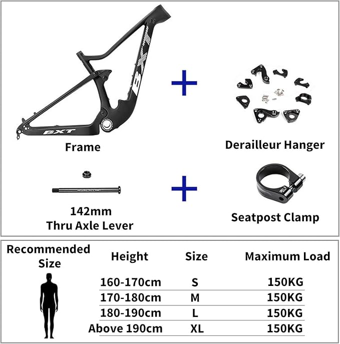 29er Full Suspension Mountain Bike Frame 16/17/19/21inch Carbon Disc Brake Bike Frame XC Soft Tail Enduro Frame Thru-Axle 12 * 142MM/Quick Release 9 * 135MM Travel 100mm(Orange,29 * 21")