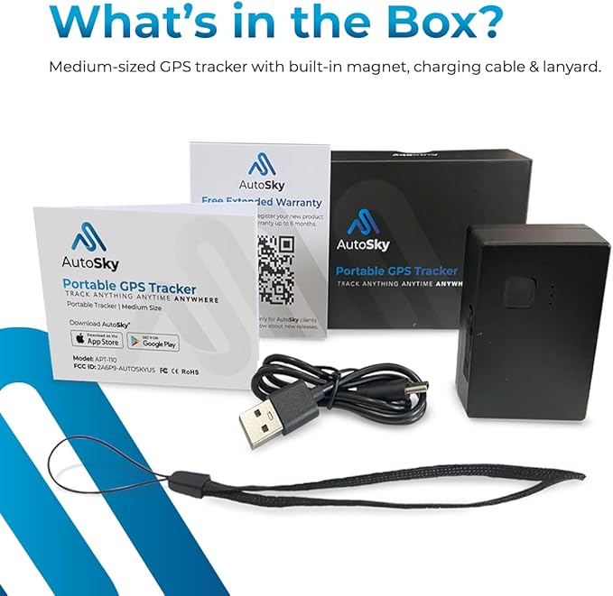 GPS Tracker - AutoSky - Portable, Compact and Durable Motorcycle and Car Tracker - Splashproof - Built-in Magnet - 4G LTE Real-Time - Car Trackers for Vehicles, Assets, Fleet. Subscription is Required