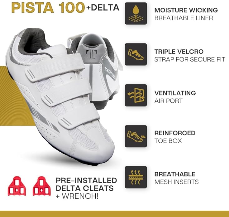Tommaso Pista 100 SPD & Peloton Shoes for Women—Ready to Ride with Peloton Delta Cleat or SPD Cleats for Various Indoor Bikes—Explore Vareity Cycling Shoes & Bike Accessories