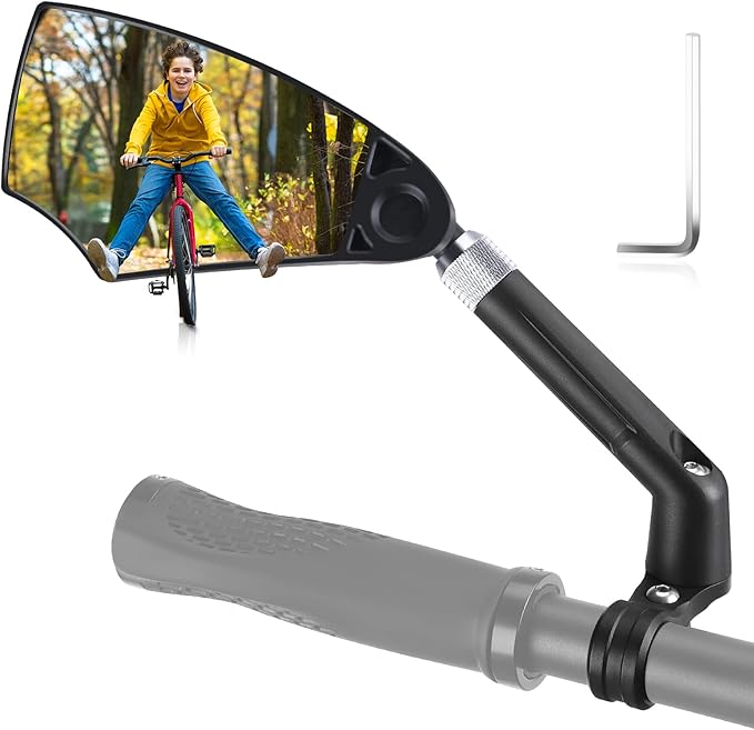WEST BIKING Anti-Glare Handlebar Bike Mirror - Bike Rear View Mirror With Retractable & 360 ° Adjustable Lens, Foldable Bicycle Mirror For 20-23mm Handlebar（left）