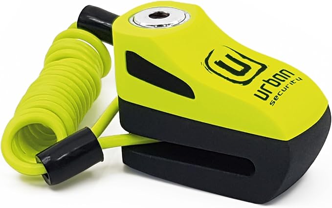 URBAN UR955Y Motorcycle Disc Lock, Compact and Effective Security, More Visible More Deterrent, Quick Click Locking, Universal Anti Theft Wheel Brake Lock for Motorbike Scooter Electric Bike Bicycle