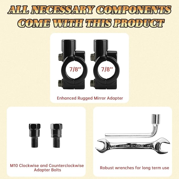 Motorcycle Mirrors 10mm,Suitable for Rain and Snow ATV Mirrors (2 Pack),Fits 7/8"Handlebar Scooter、Moped、Dirt Bike,Compatible with Polaris Sportsman,Can Am Outlander,Honda Grom,Kawasaki Vulcan