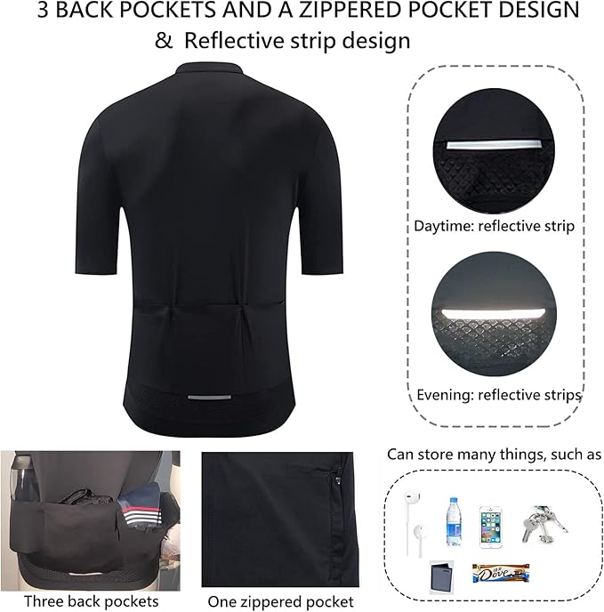 YKYWBIKE Cycling Jersey Men Aero Race Fit, Road Bike Jersey Short Sleeved Moisture Wicking, Breathable,Zip Pocket,UPF50＋