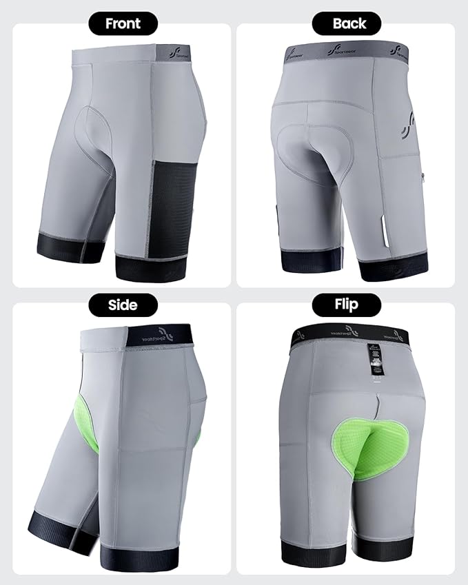 Sportneer Padded Bike Shorts for Men - 4D Padding Mens Bicycle Cycling Biking Clothing Shorts, Breathable and Absorbent