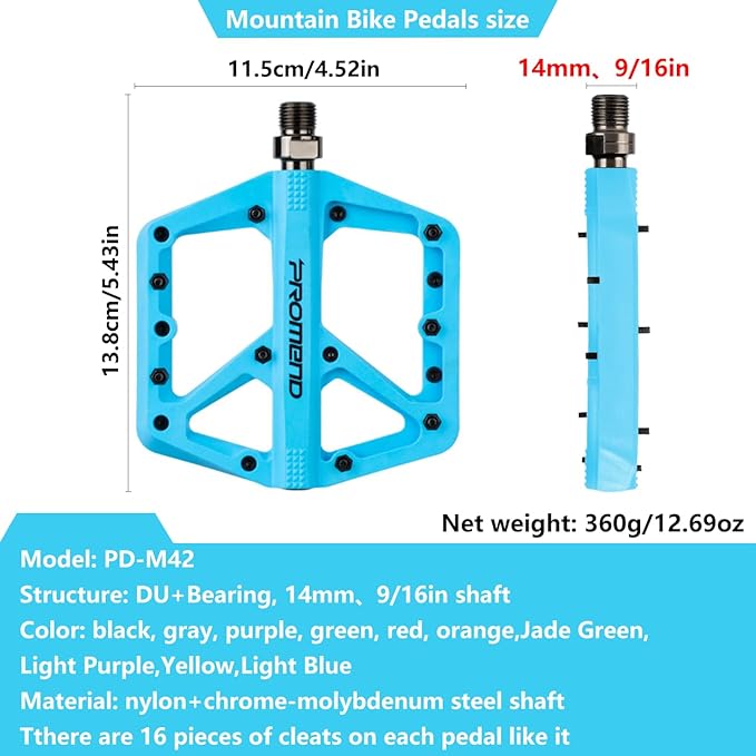 Mountain Bike Pedals - Durable Nylon DU Bearing Platform Pedals for MTB and BMX