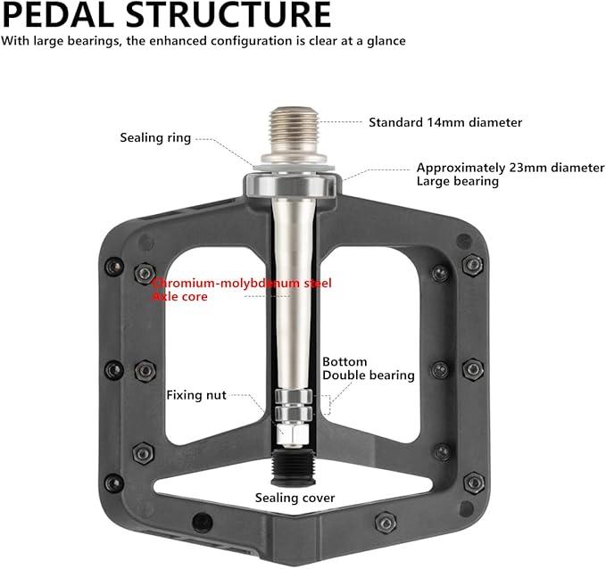 Enlarge Bike Pedals - Nylon Bicycle Pedals, Road Bike Pedals, Mountain Bike Pedal with Removable Anti-Skid Nails - 5.12 * 4.45inch