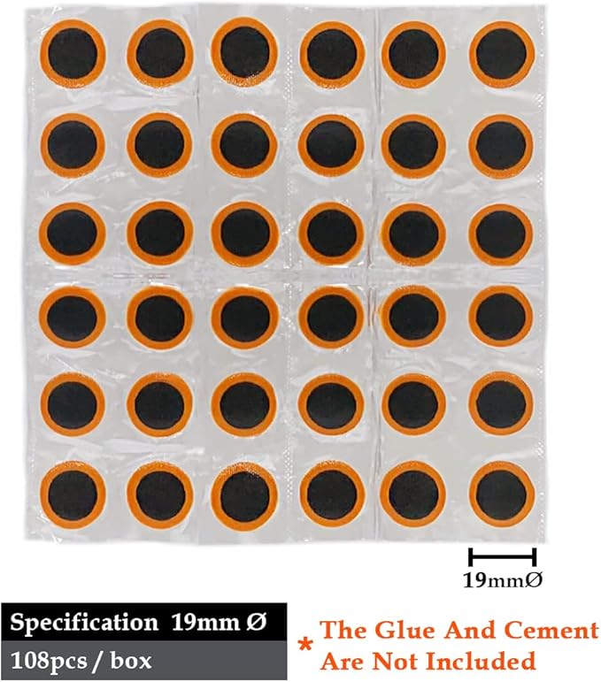 PAX 108 Pcs 19mm (0.75") Round Inner Tube Patches, Bicycle Tire Puncture Repair Kit for Road Bike, Racing Bike, MTB, Hybrid & Inflatables - Small Pinhole Fix - Works with Rubber Cement