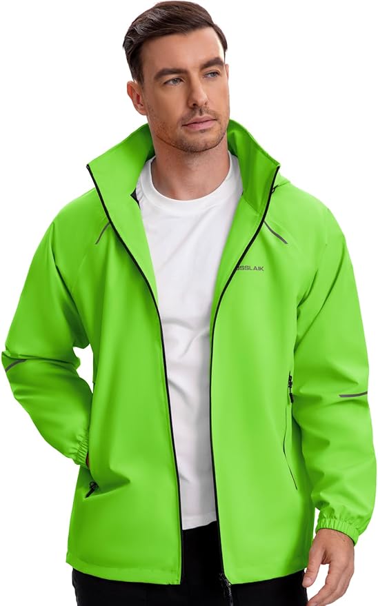 Men's Rain Jacket Waterproof Windproof Breathable for Hiking Cycling Commuting with Hood & Pockets