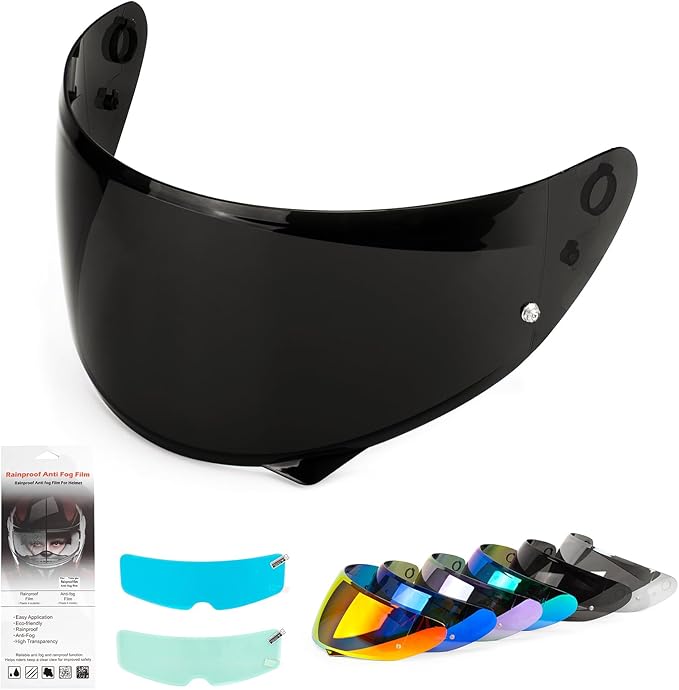 XINGWU Motorcycle Helmet Visor Replacement for Tinted C10 Helmet Visor with Anti-fog Rainproof Film UV Protection Face Shield (Deep Black)