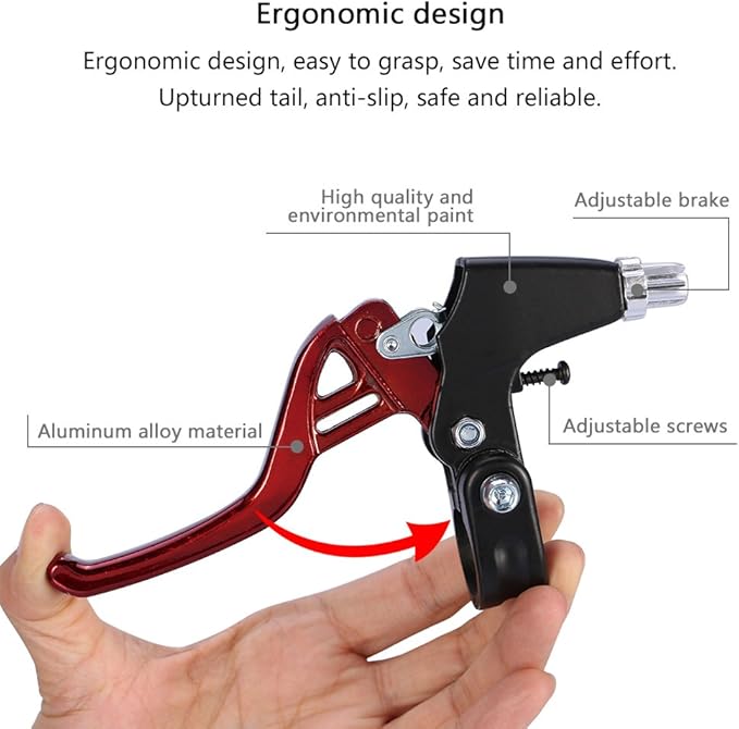 DISIWENE 1 Pair Bicycle Brake Lever, V-Brake Handlebar Aluminium Alloy Bike Brake Handle Universal 2.2cm for Most Bicycle, Road Bike, Mountain Bike (Red)