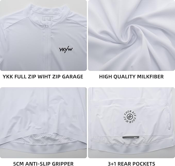 YKYWBIKE Cycling Jersey Men Aero Race Fit, Road Bike Jersey Short Sleeved Moisture Wicking, Breathable,Zip Pocket,UPF50＋