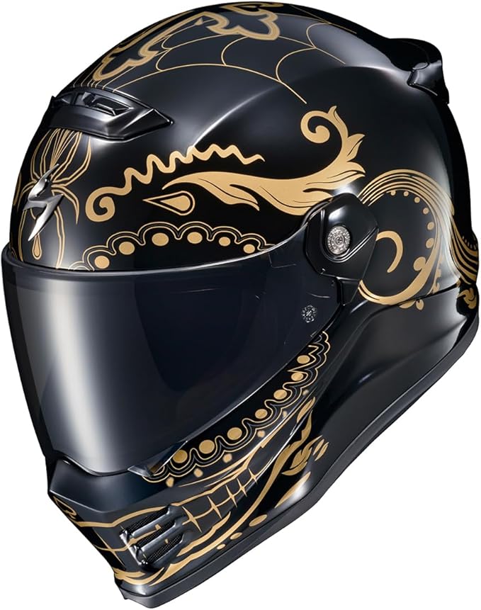 ScorpionEXO Covert FX Full Face Adult Motorcycle Helmet Street Fighter Style - Bluetooth Ready Speaker Pockets DOT ECE El Malo (Gold/Gloss Black - X-Large)