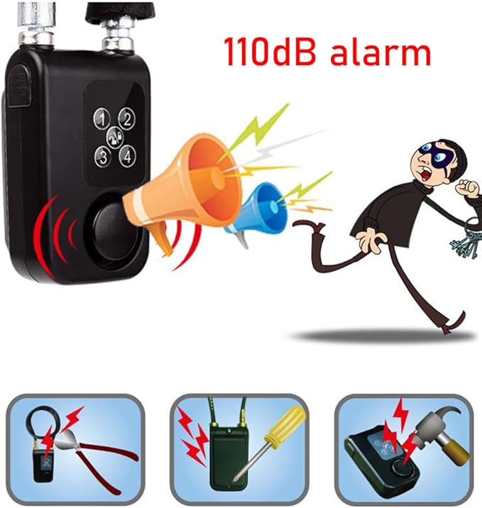 Mengshen ‌Heavy Duty Bike Alarm Lock with Tracker‌ Remote Control & PIN Code Access 10mm Anti-Theft Chain for Motorcycle Bike Stroller Gate Waterproof Red