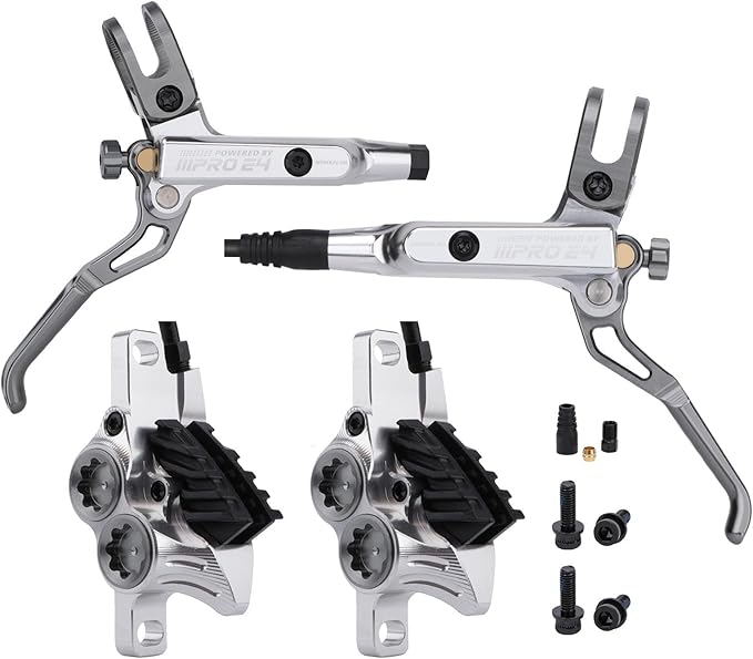 MEROCA IIIPRO E4 Hydraulic Disc Brake Set - 4-Piston MTB Brakes, 641N Braking Force, TUV Certified, Lightweight 475g, for Mountain/E-Bike/Folding Bicycles