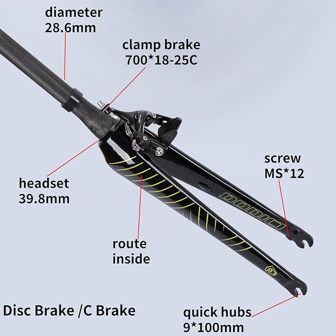 700C Full Carbon Fibre Road Bike Rigid Fork Flat Disc/C Brake Front Fork 1-1/2 Threadless Tube Gravel Road Bikes Quick Release Fork