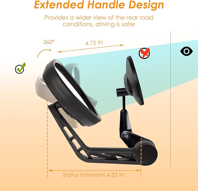 Arkham Bike Mirror for Handlebar HD Bar End Bicycle Mirror Thickened Auto-Grade Glass for Handlebar Rearview Mirror Multi-Angle Adjustable, E-Bike Universal(Oval Single)