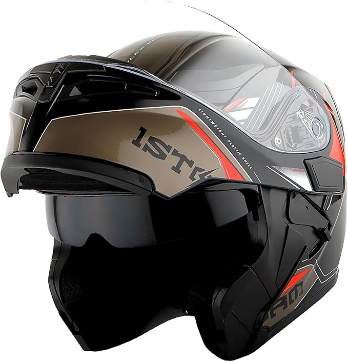 1Storm Motorcycle Modular Full Face Flip up Dual Visor Helmet + Spoiler: HB89 Storm Red
